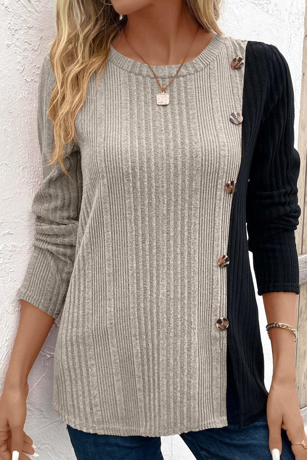 Contrast Long Sleeve Knit Top 