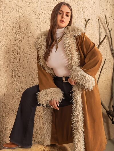 Plus Size Open Front Long Sleeve Coat 