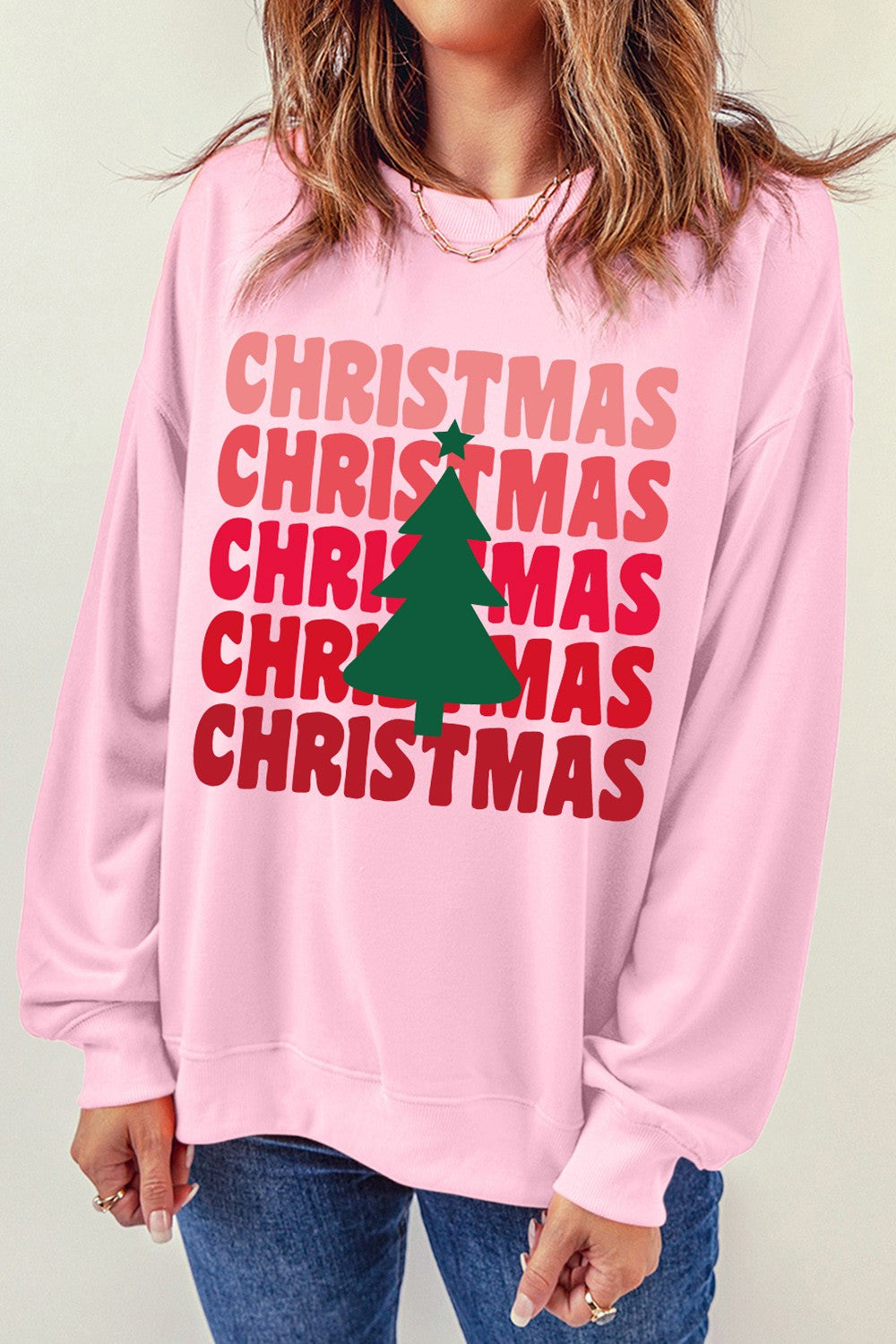 CHRISTMAS Round Neck Dropped Shoulder Sweatshirt 