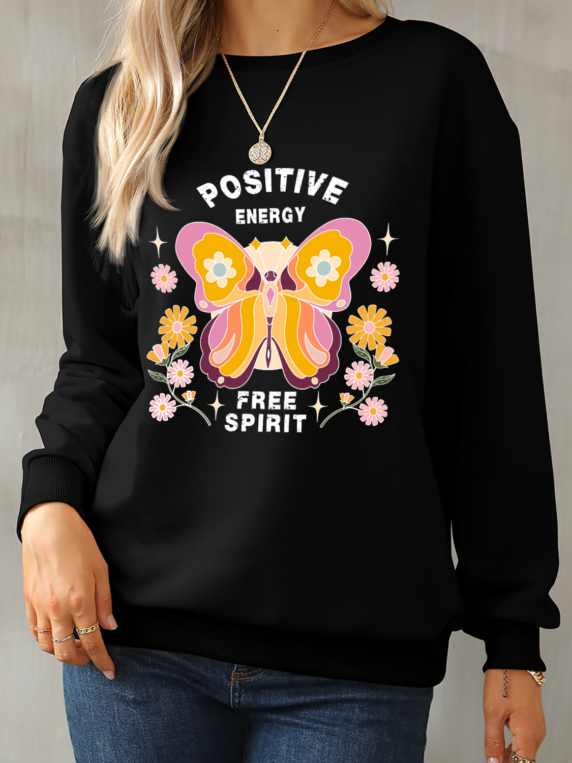 Butterfly Graphic Dropped Shoulder Sweatshirt 