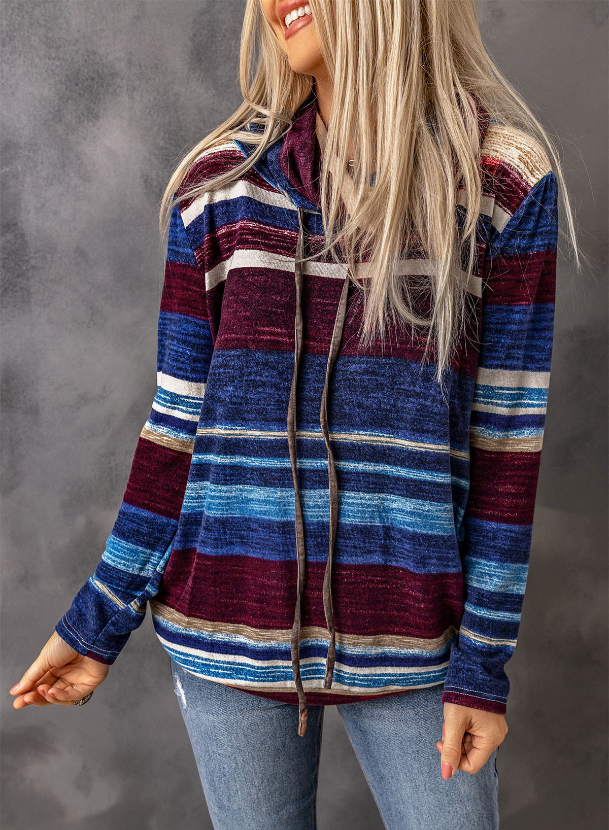 Striped Cowl Neck Tunic Sweatshirt 