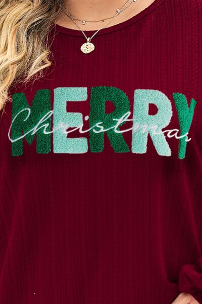 Plus Size MERRY CHRISTMAS Round Neck Long Sleeve Top 