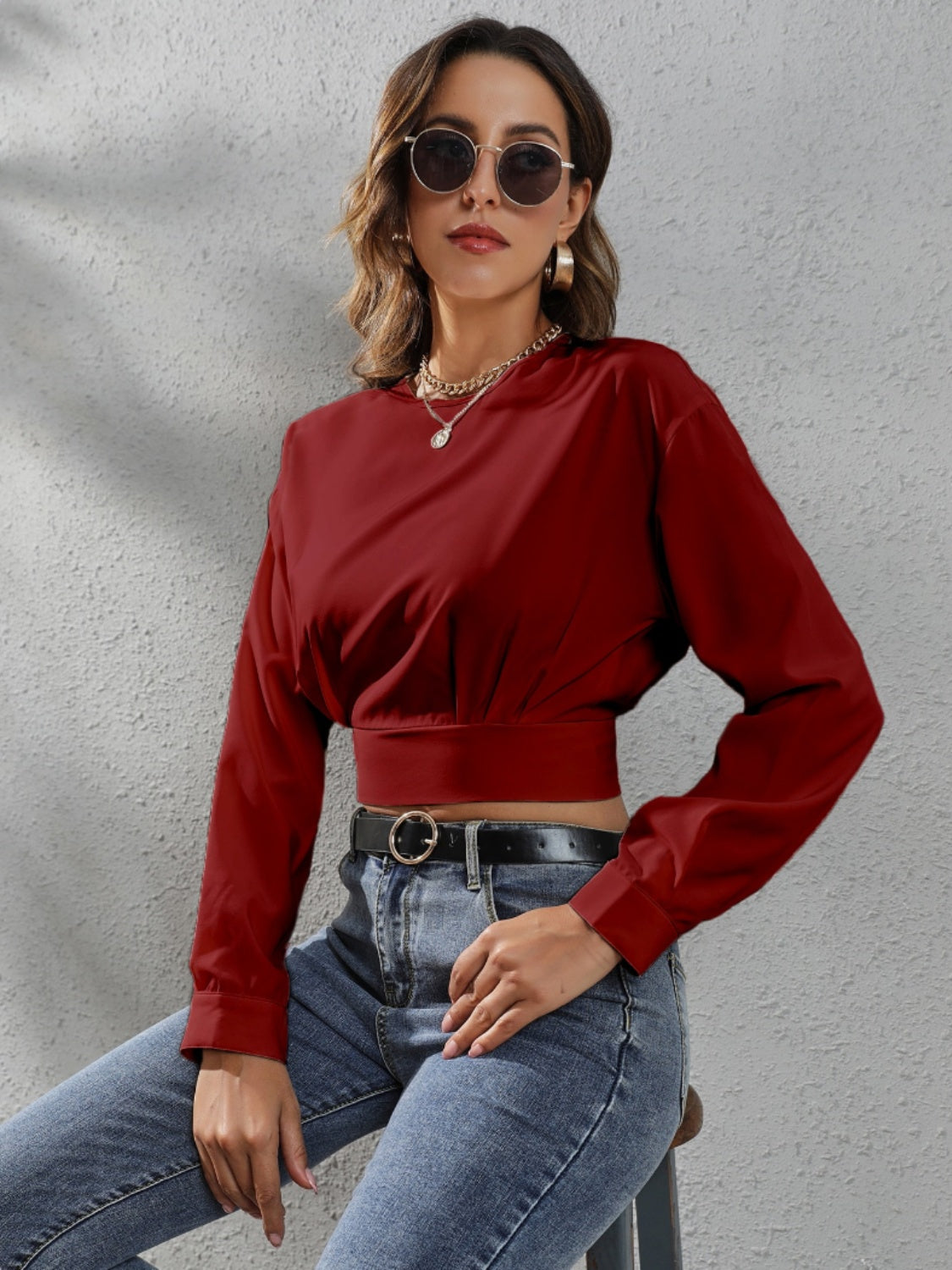 Round Neck Long Sleeve Blouse 