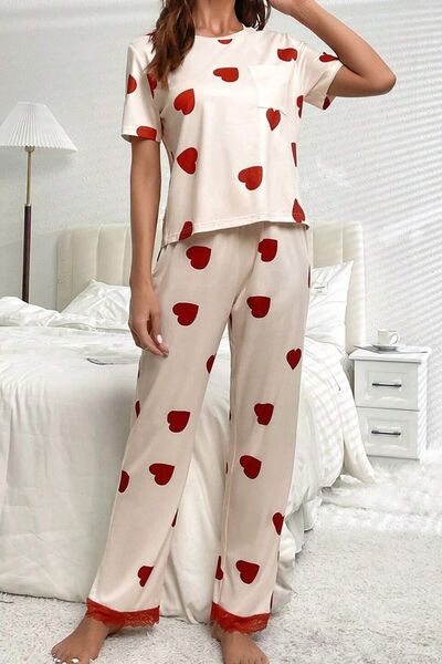 Pocketed Round Neck Top and Drawstring Pants Lounge Set 