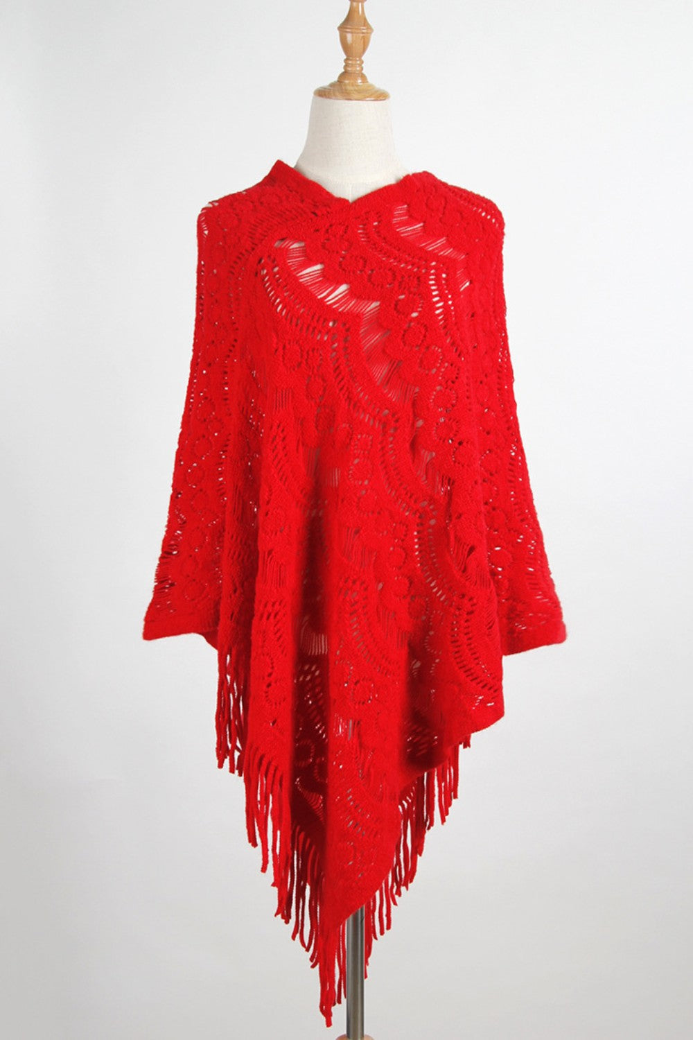 Fringe Openwork Surplice Cape Sleeve Poncho 