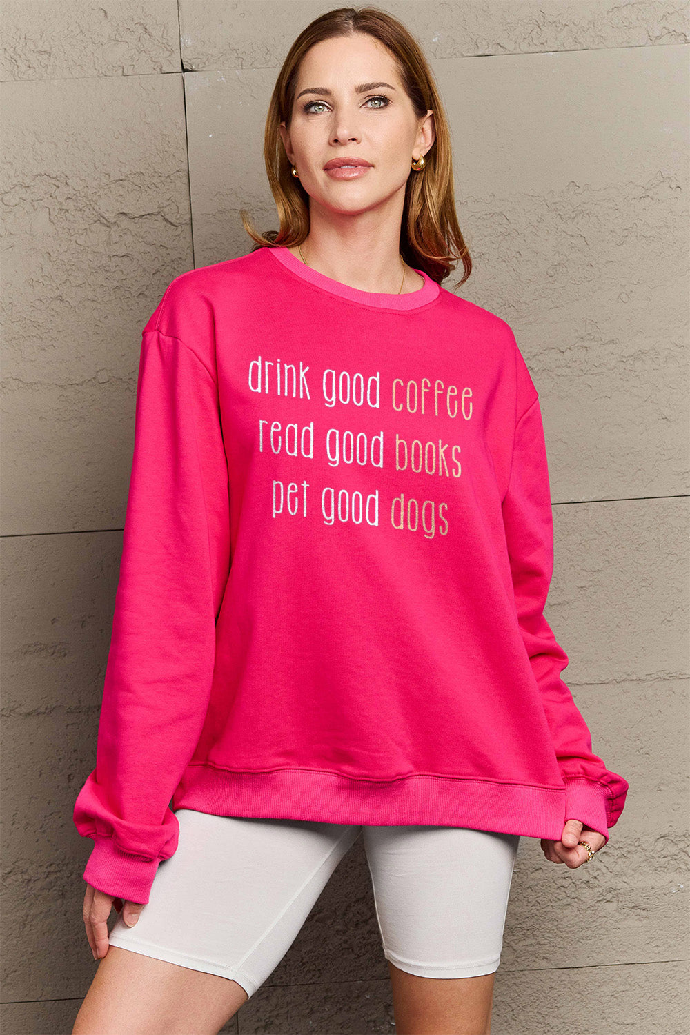 Simply Love Full Size Letter Graphic Round Neck Sweatshirt 