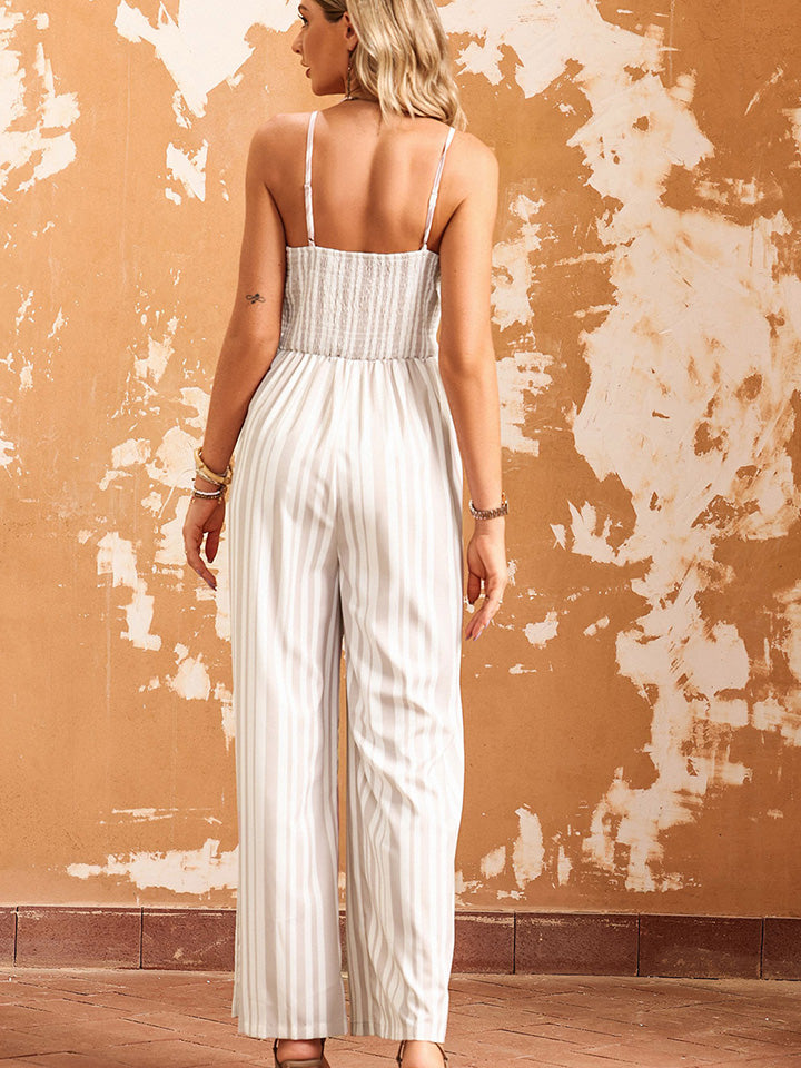 Sleeveless Tie Front Wide Leg Jumpsuit 