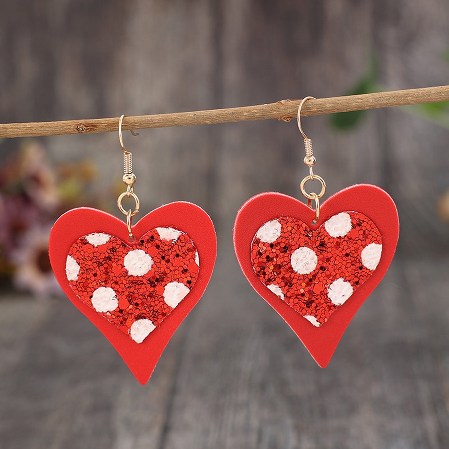 Sequin Heart Leather Drop Earrings 