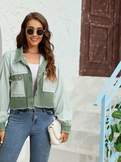 Color Block Crop Jacket with Pockets