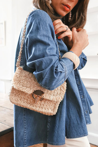 Button Up Collared Neck Denim Jacket 