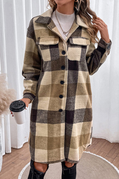 Plaid Button Down Longline Coat 