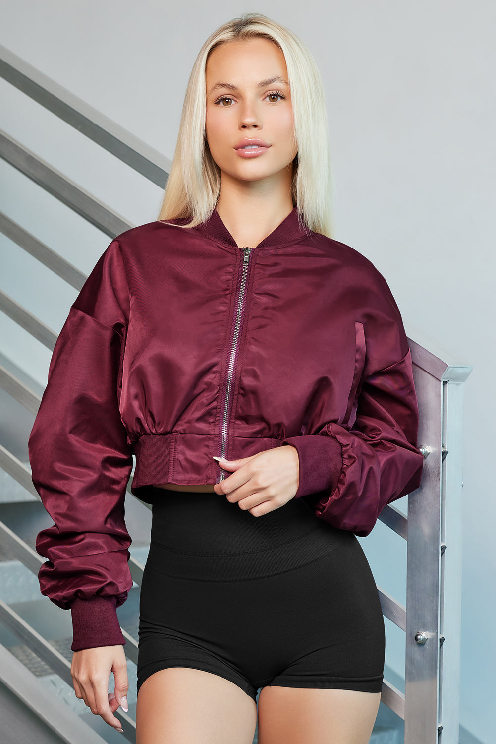 Zip-Up Ruched Cropped Jacket 