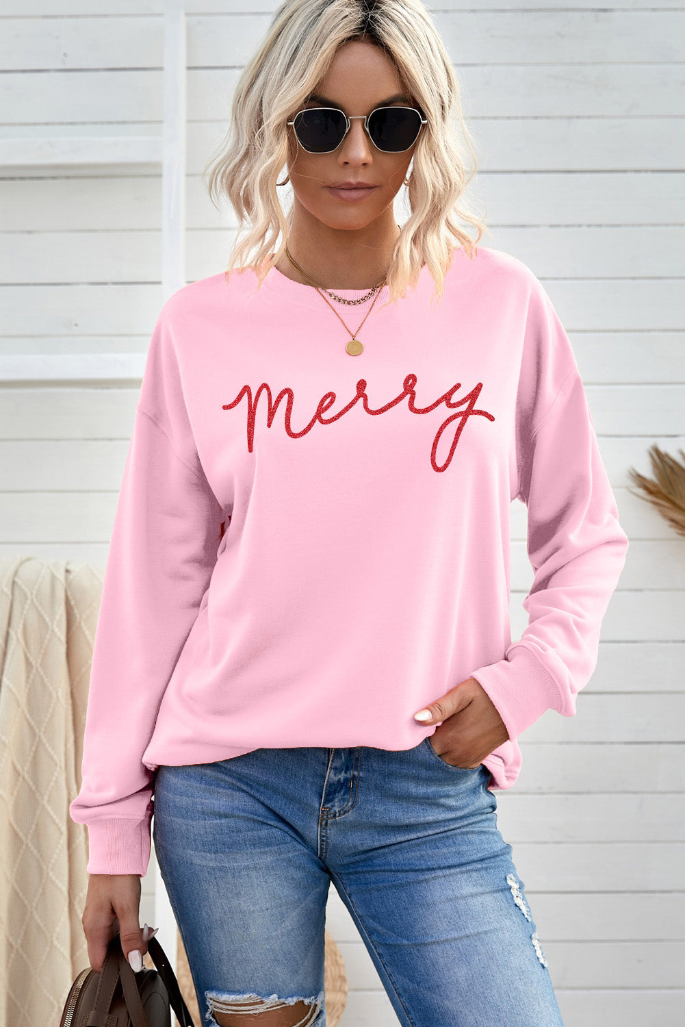 MERRY Graphic Drop Shoulder Sweatshirt 