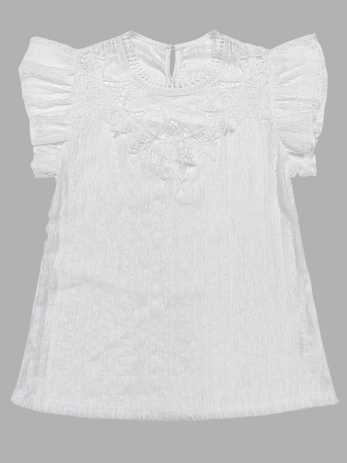 Lace Detail Eyelet Cap Sleeve Blouse 