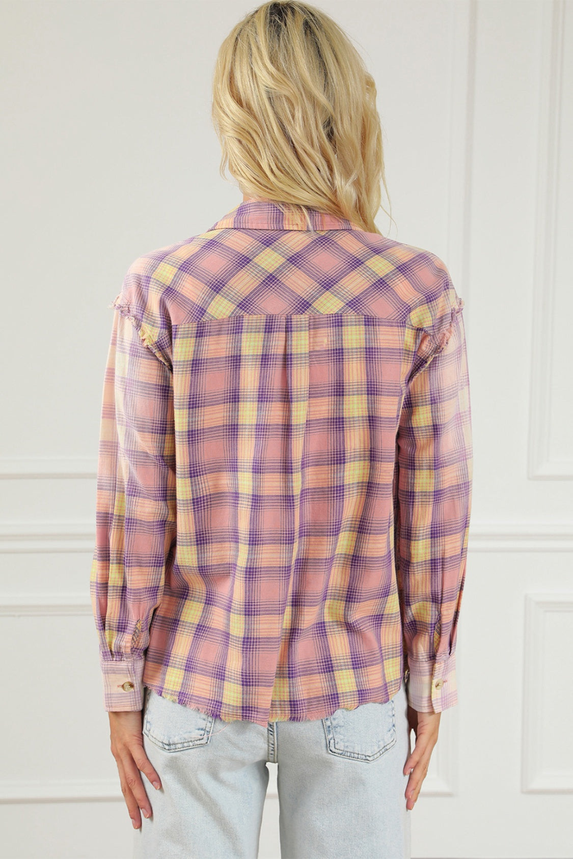 Plaid Button Up Collared Neck Long Sleeve Shirt 