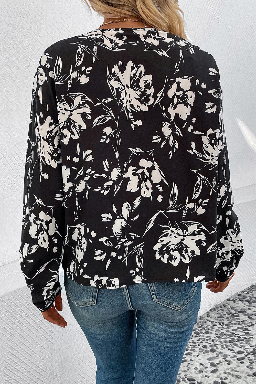 Floral Collared Neck Long Sleeve Top 