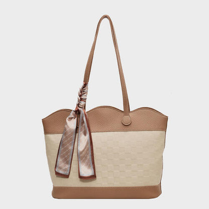 PU Leather Tied Contrast Tote Bag 