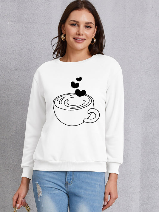 Cup Graphic Round Neck Dropped Shoulder Sweatshirt - Babbazon sweatshirt