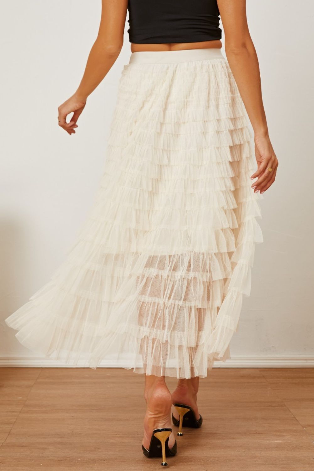 Ruched High Waist Tiered Skirt 