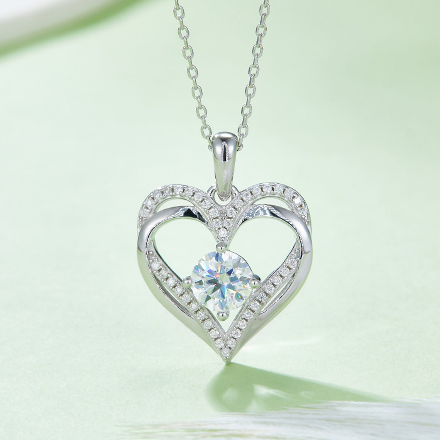 1.2 Carat Moissanite 925 Sterling Silver Heart Necklace 