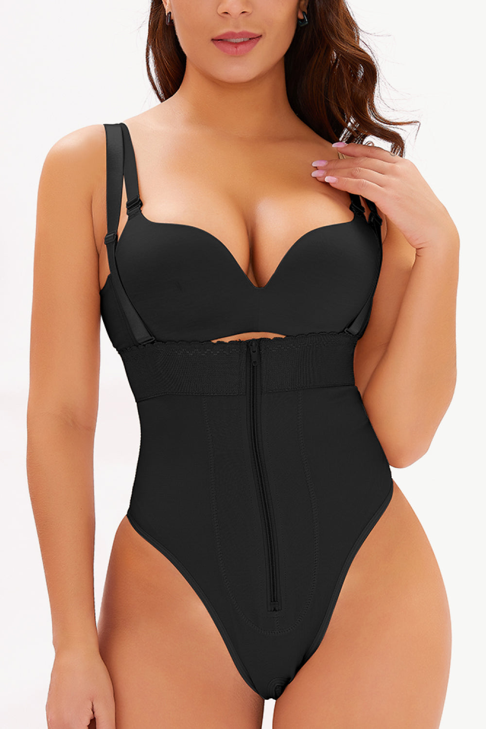 Full Size Adjustable Strap Zip-Up Shaping Bodysuit - Babbazon Shapewear