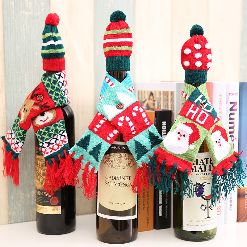 Christmas Hat and Scarf Wine Bottle Decoration 