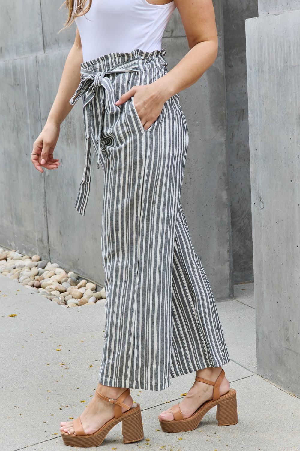 Heimish Find Your Path Full Size Paperbag Waist Striped Culotte Pants 