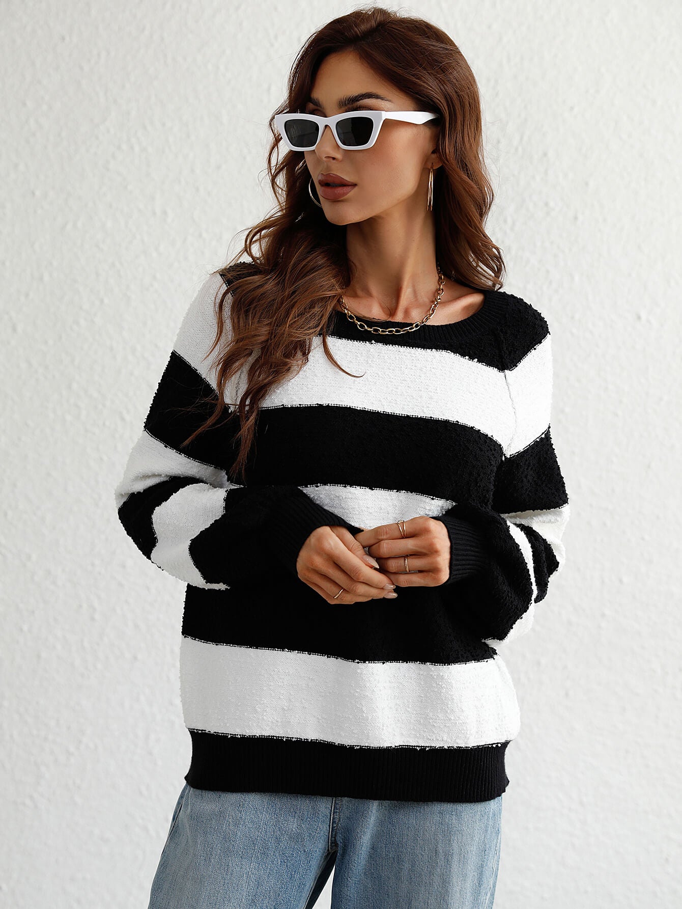 Striped Raglan Sleeve Ribbed Trim Knit Top 