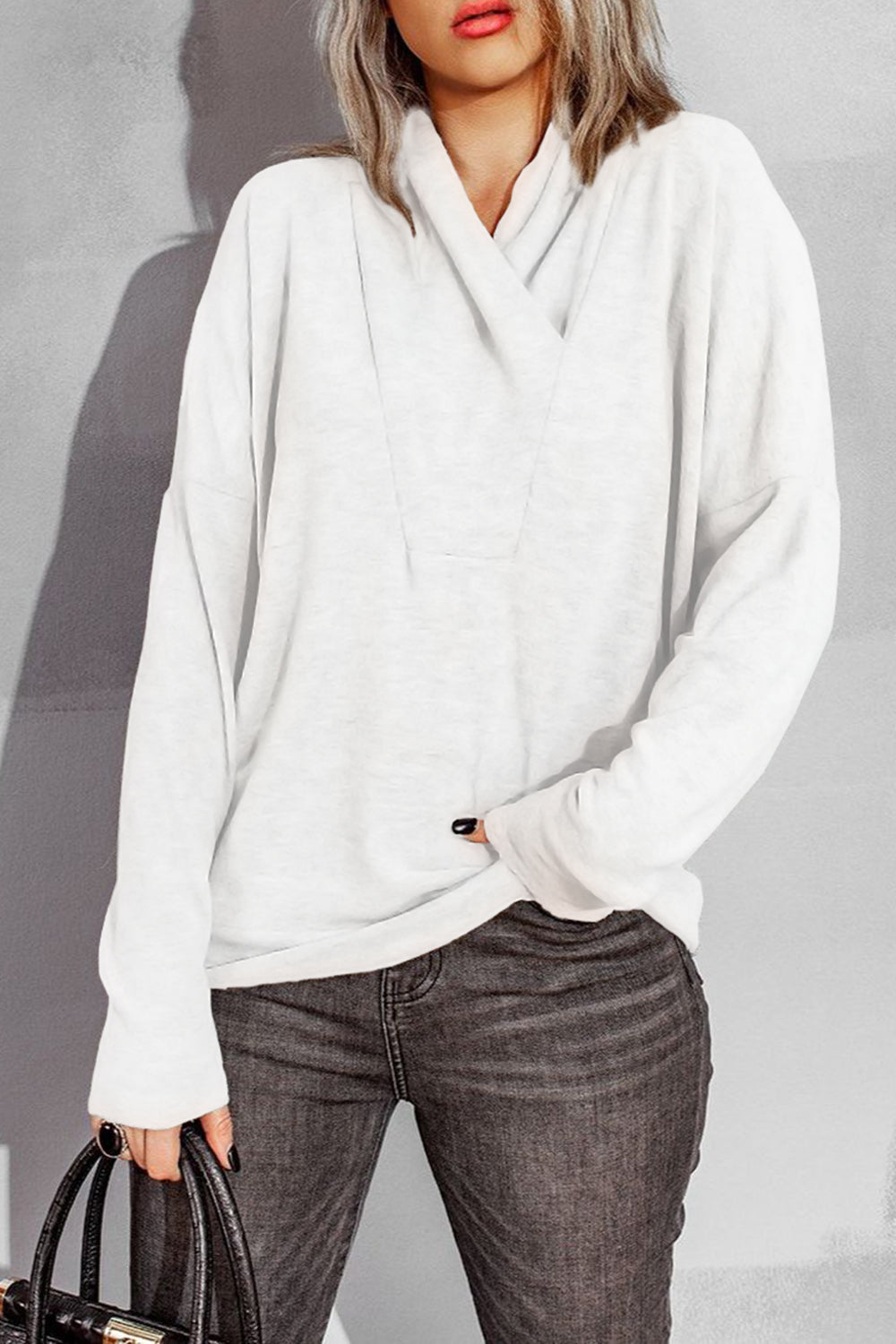 Surplice Dropped Shoulder Long Sleeve Sweater 