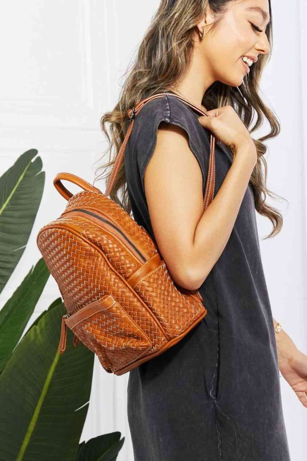 SHOMICO Certainly Chic Faux Leather Woven Backpack 