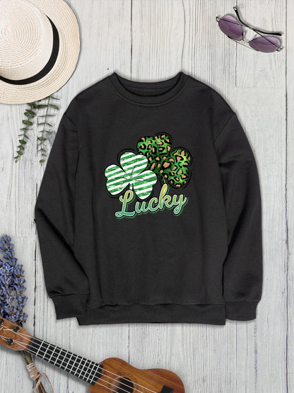 Lucky Clover Round Neck Dropped Shoulder Sweatshirt 