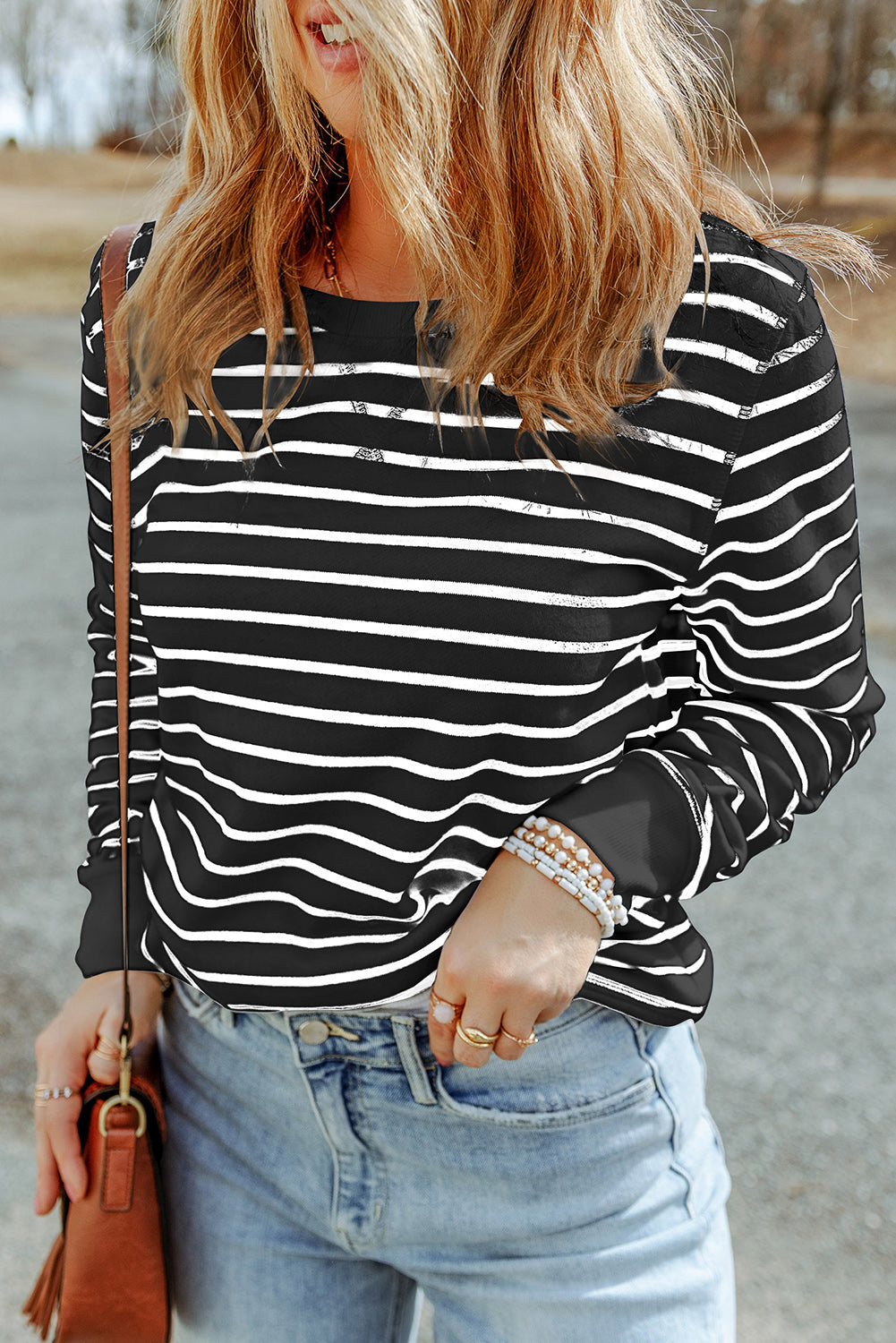 Striped Round Neck Long Sleeve Sweatshirt 