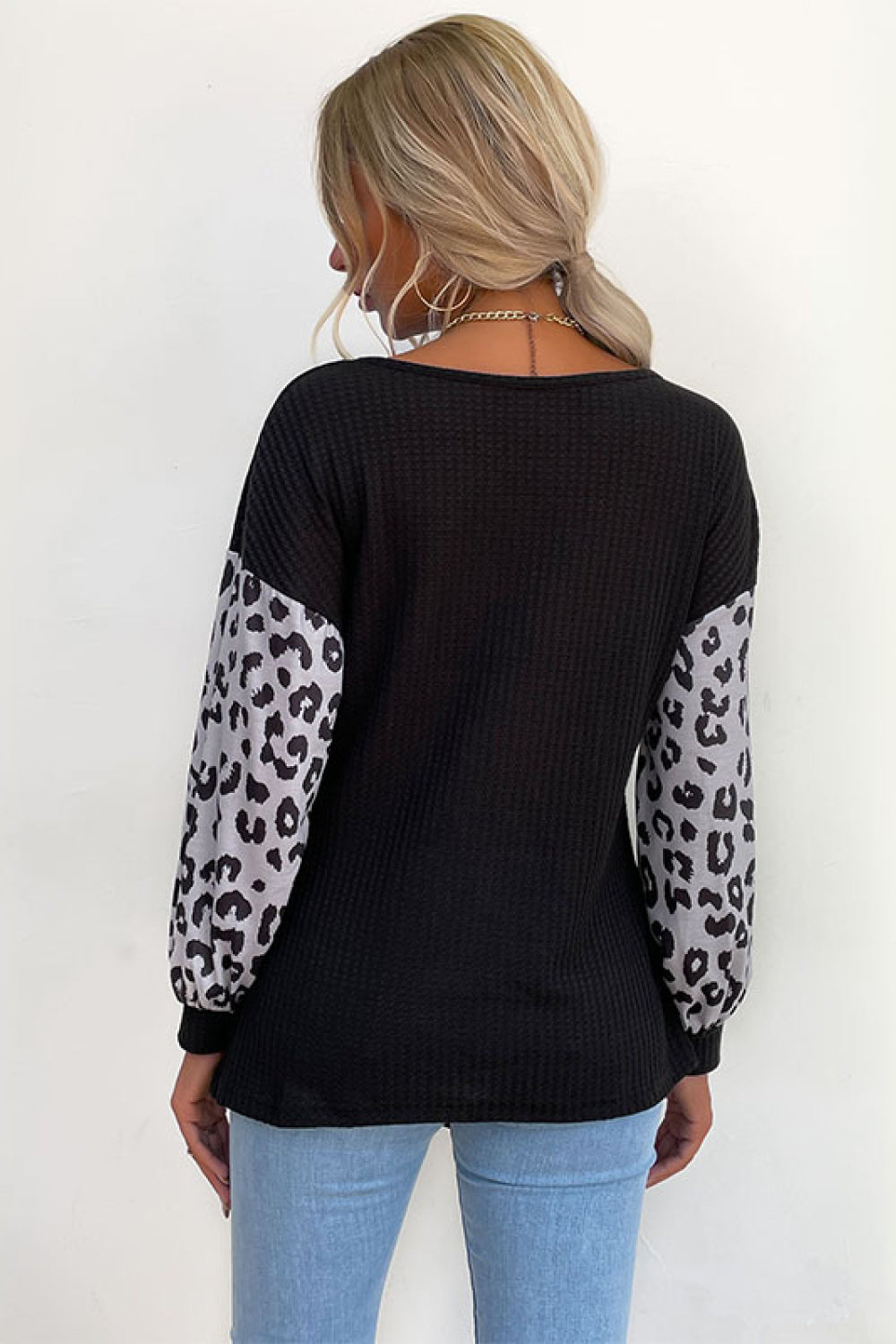 Leopard Print Sleeve Tie Front Top 