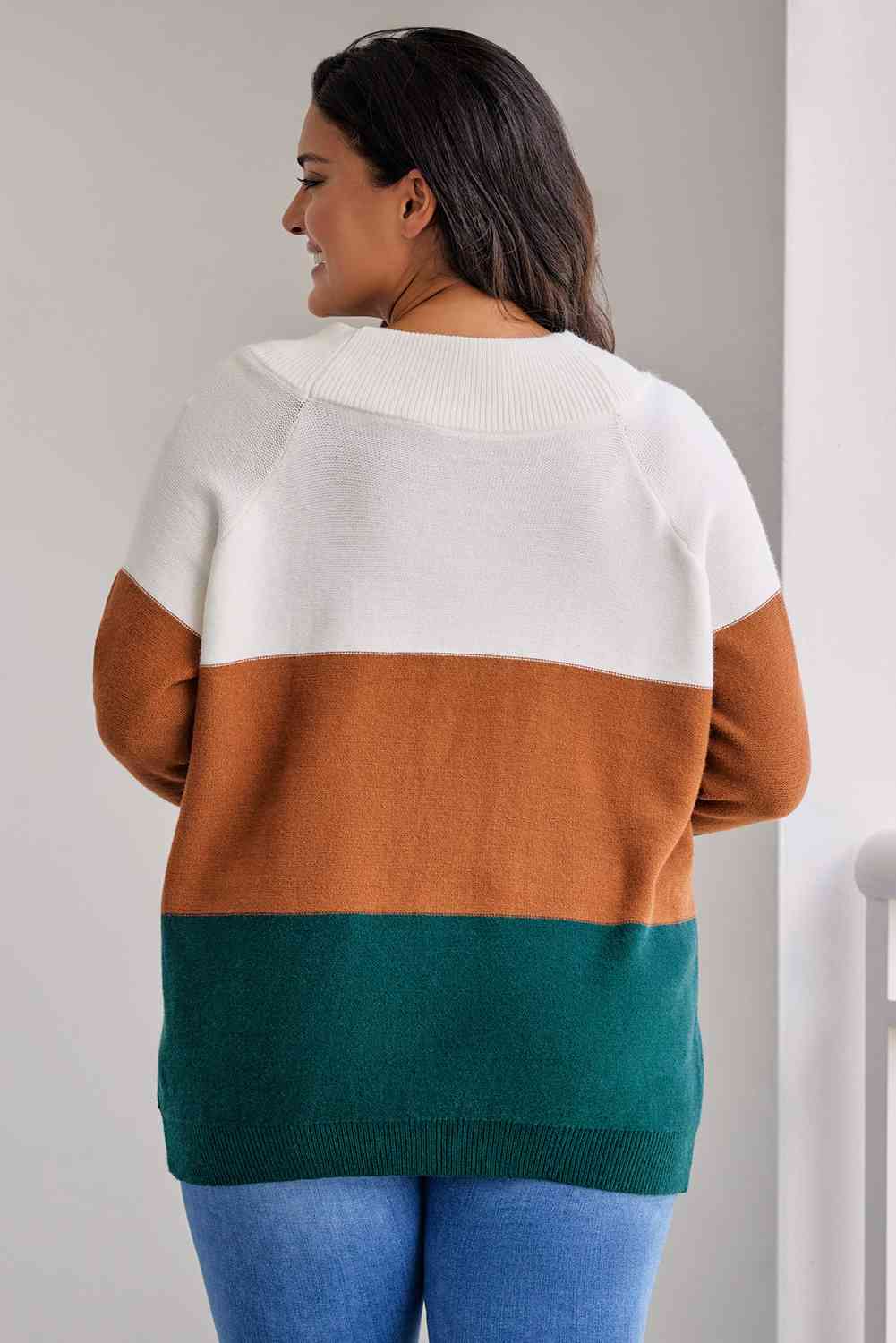 Plus Size Color Block Long Sleeve Sweater 