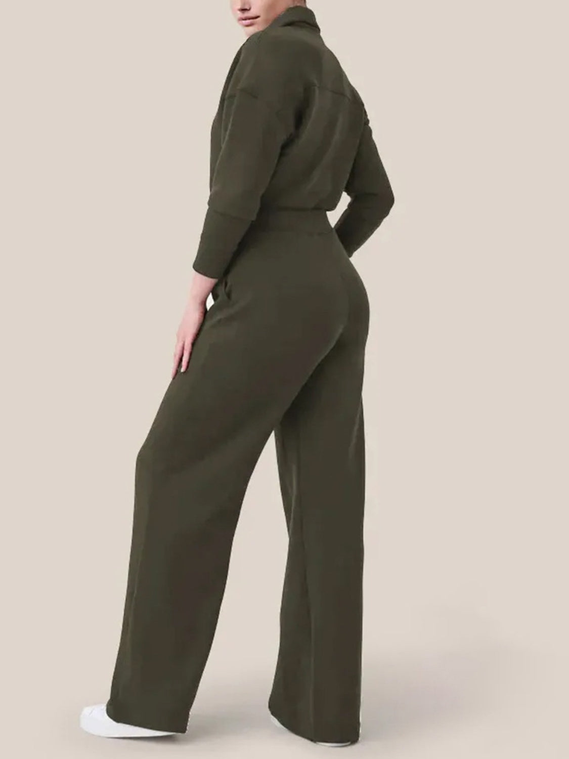 Zip Up Long Sleeve Jumpsuit with Pockets 