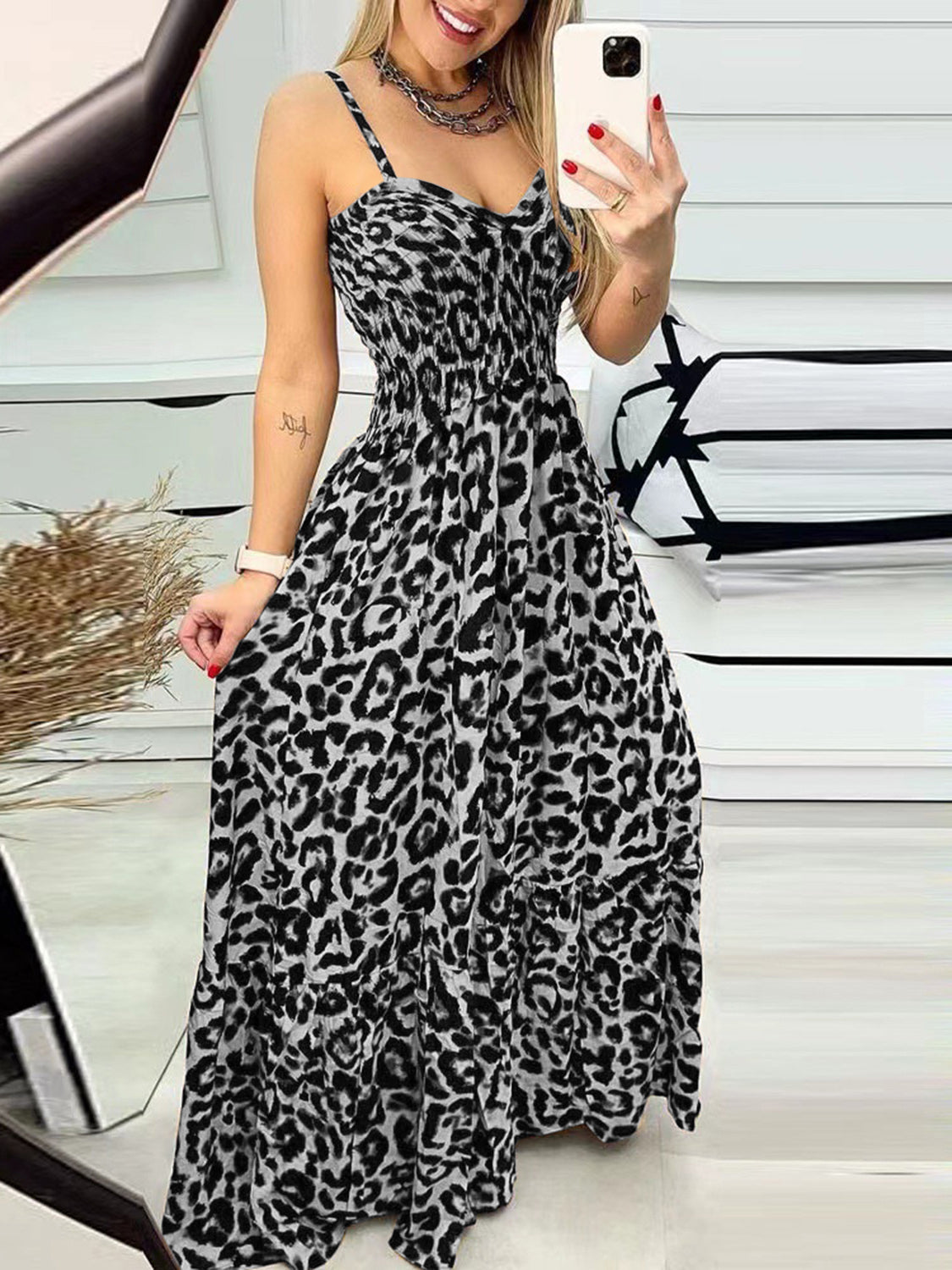 Leopard Sweetheart Neck Cami Dress - Babbazon Camisole