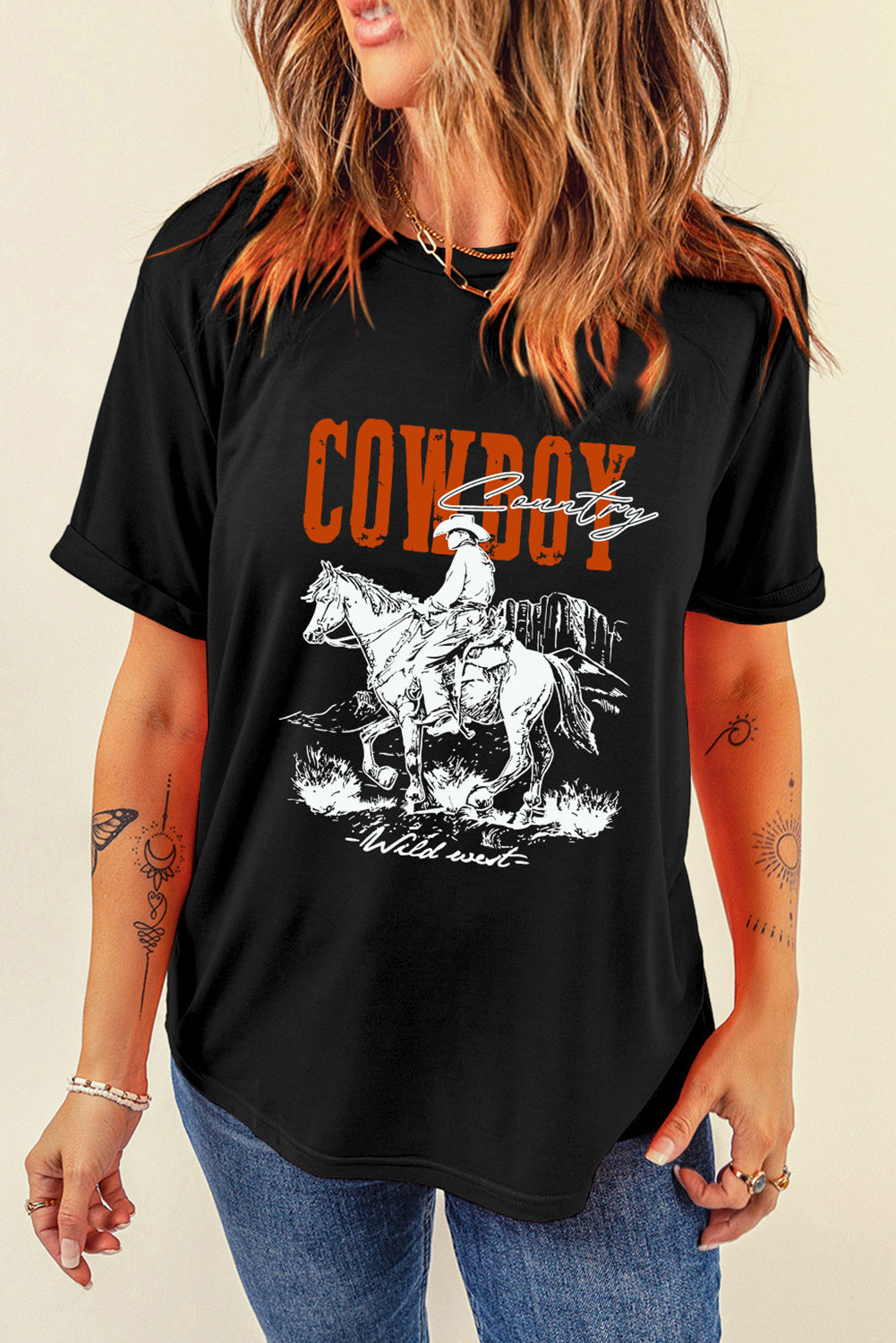 COWBOY Round Neck Short Sleeve T-Shirt - Babbazon Camisole