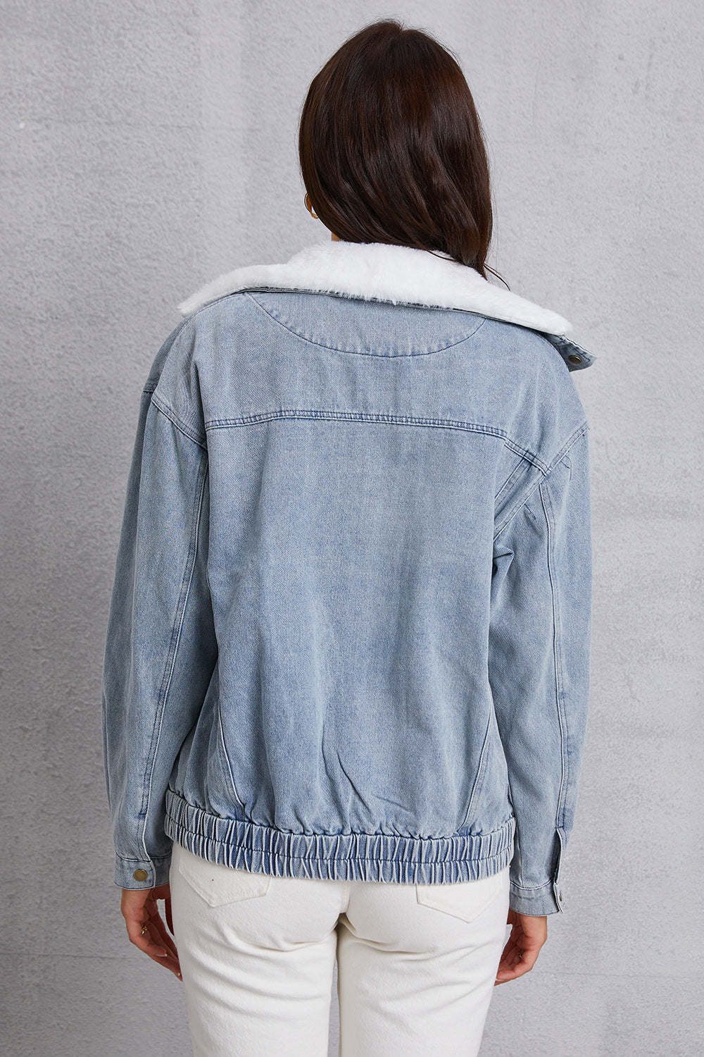 Snap Down Collared Neck Denim Jacket 