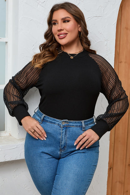 Plus Size Round Neck Long Sleeve Blouse 