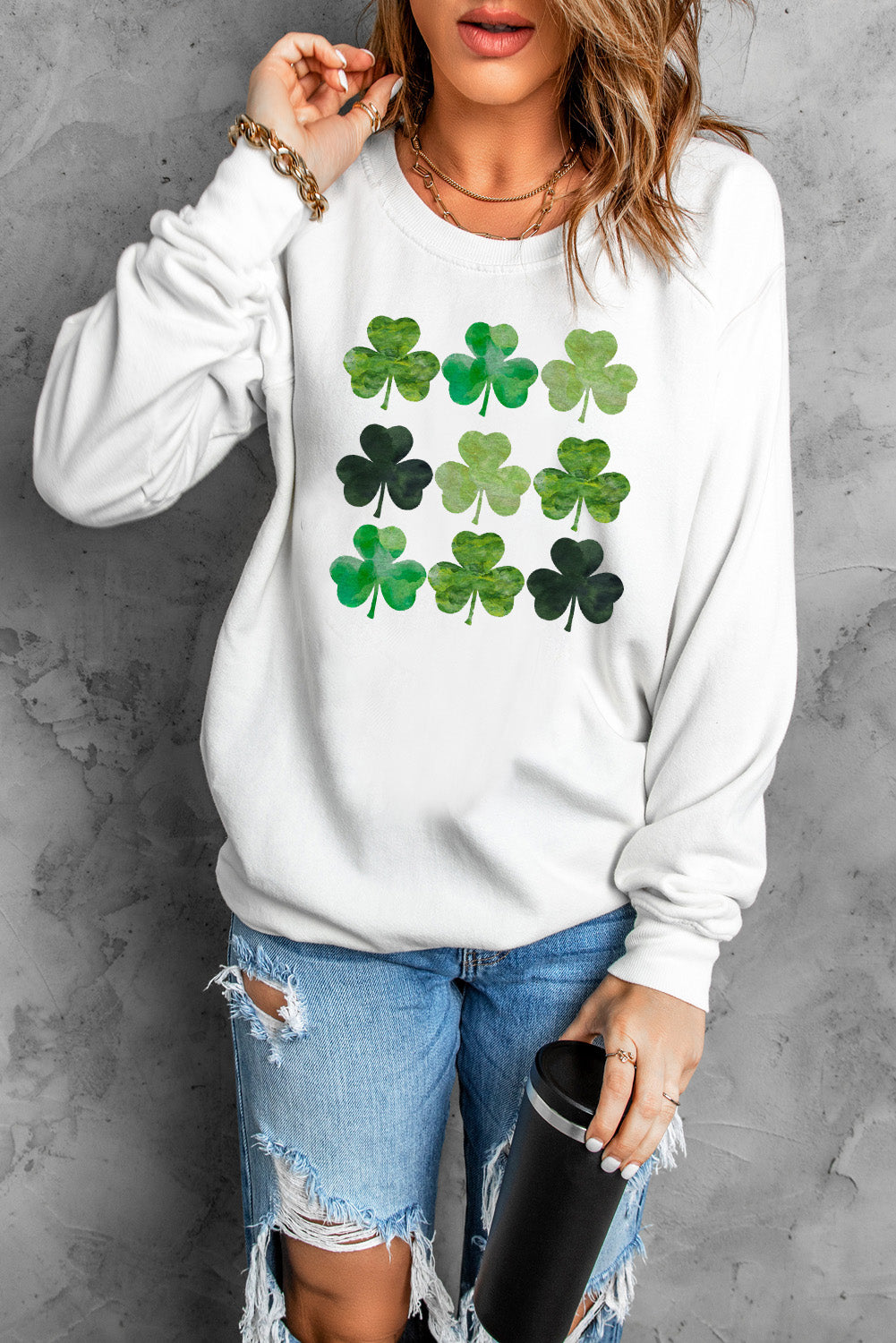 Lucky Clover Round Neck Dropped Shoulder Sweatshirt 