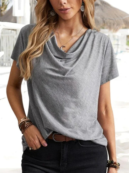 Cowl Neck Short Sleeve T-Shirt 