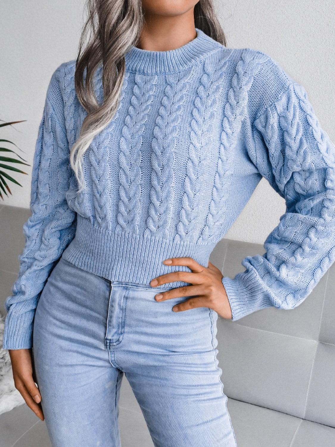 Cable-Knit Round Neck Sweater 