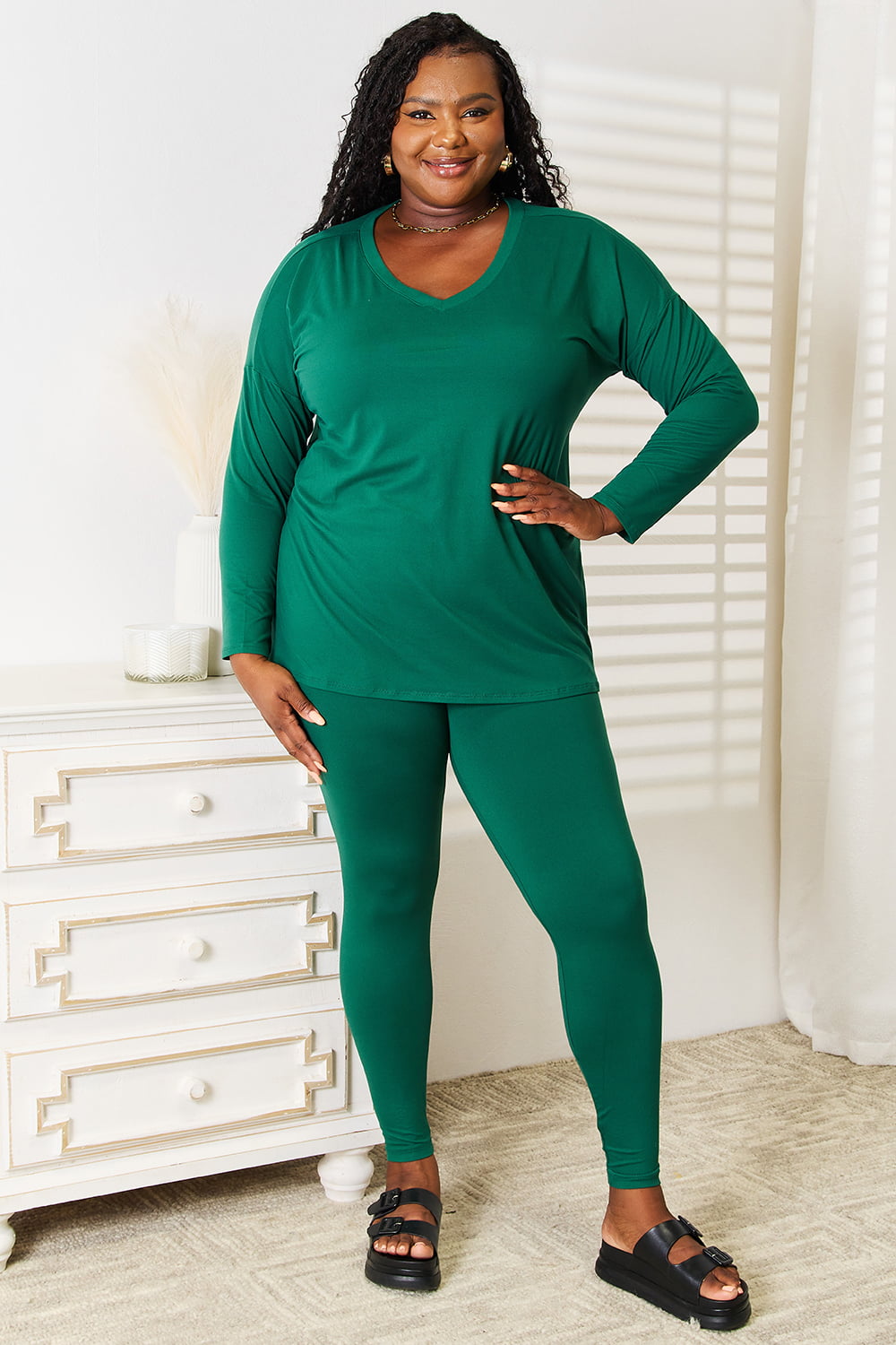 Zenana Lazy Days Full Size Long Sleeve Top and Leggings Set 