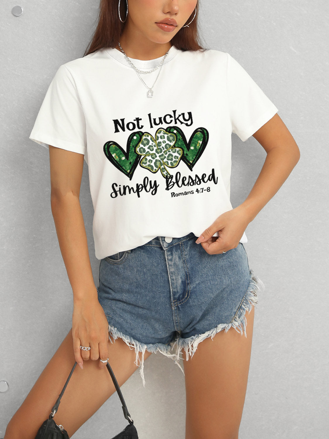 Lucky Clover Round Neck Short Sleeve T-Shirt 