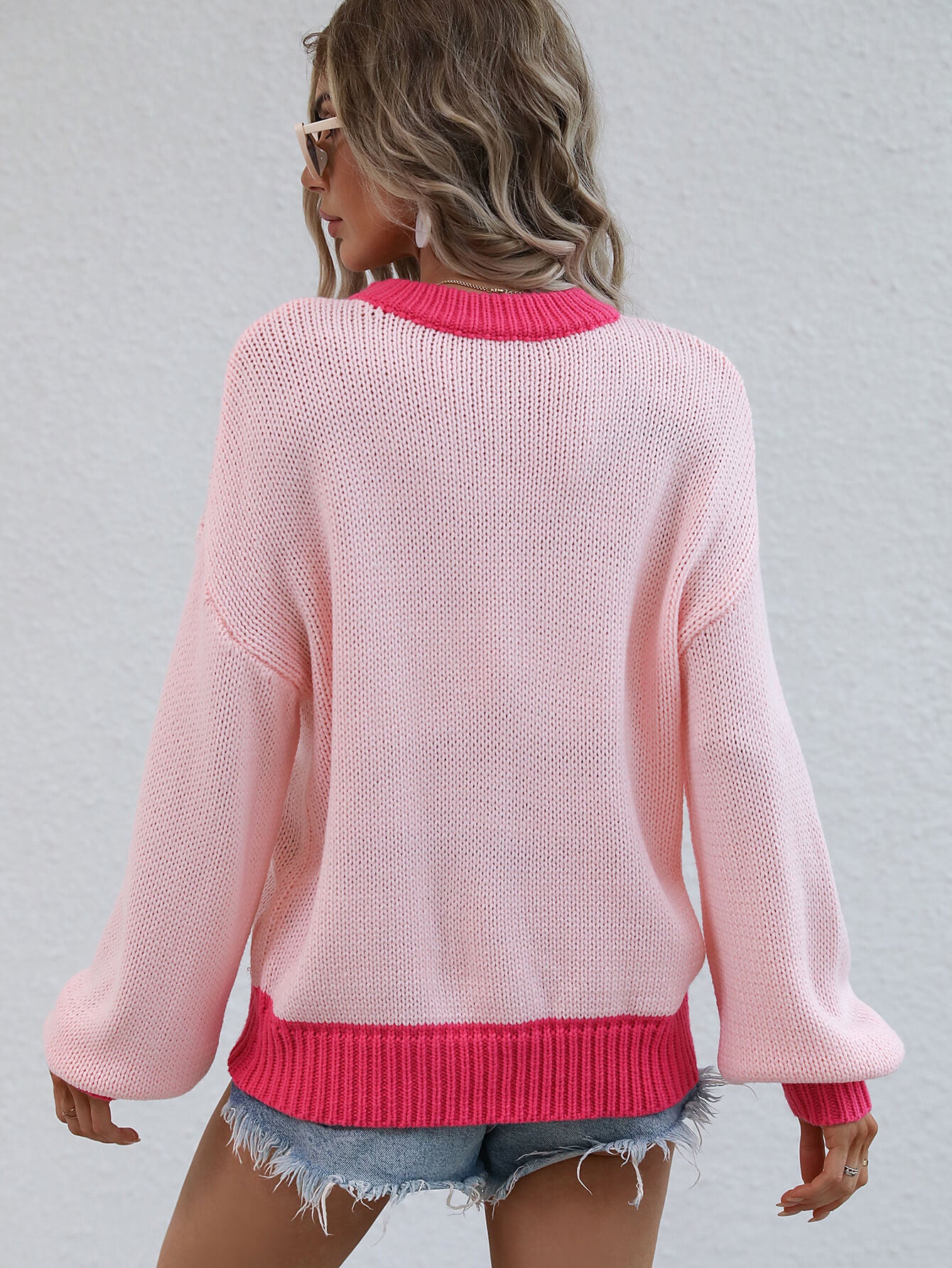 Contrast Trim Drop Shoulder Pullover Sweater 