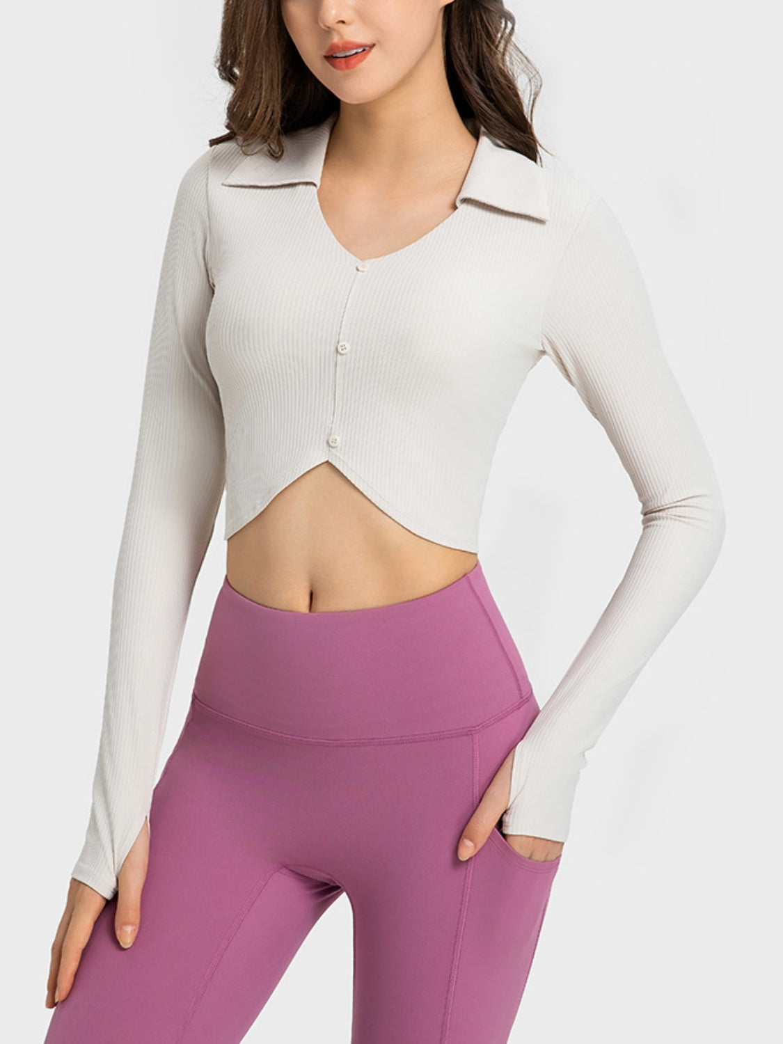 Johnny Collar Long Sleeve Sports Top - Babbazon Tops