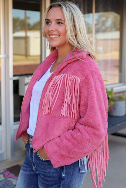 Fringe Detail Zip-Up Jacket 