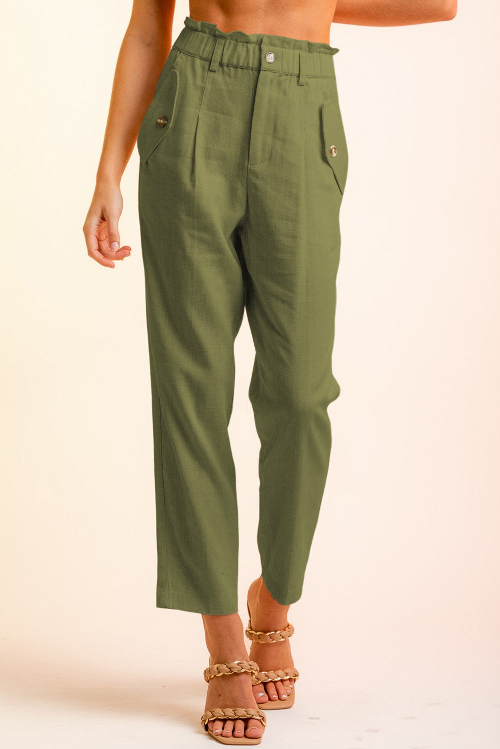 Side Button Long Pants - Babbazon