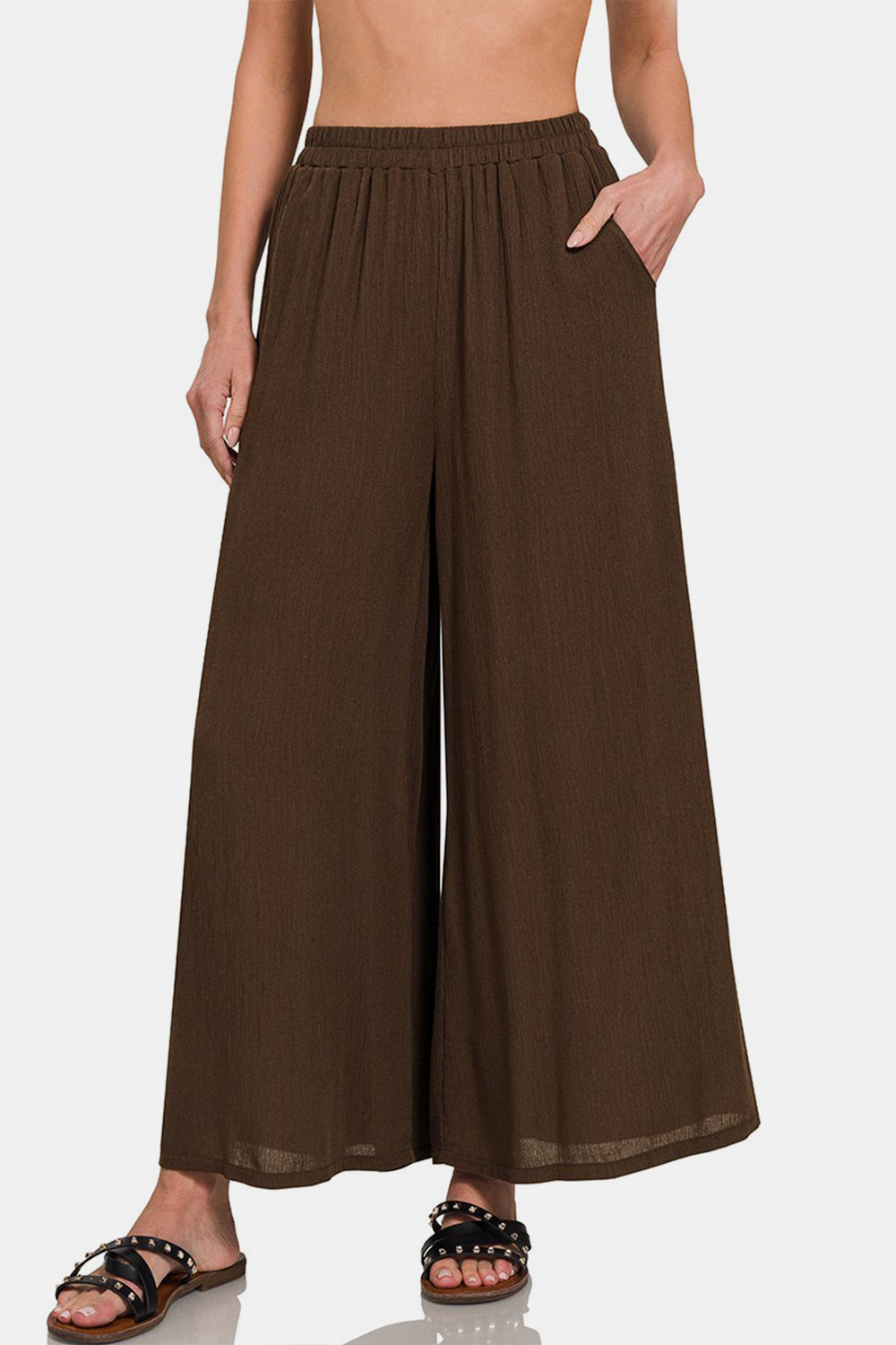 Zenana Woven Wide Leg Pants With Pockets 