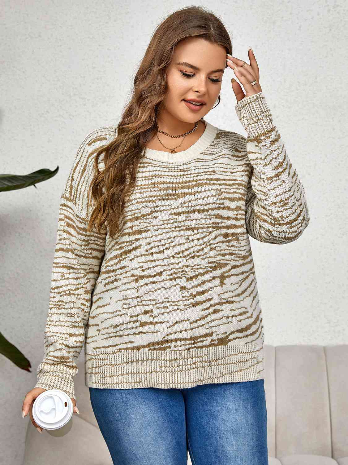 Plus Size Round Neck Long Sleeve Sweater 